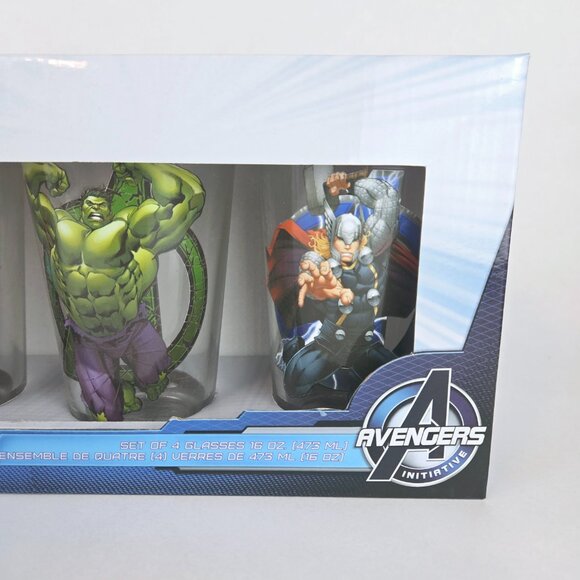 Set of 4 MARVEL AVENGERS Pint Glasses Iron Man Hulk Captain America Thor Comics - Picture 2 of 16